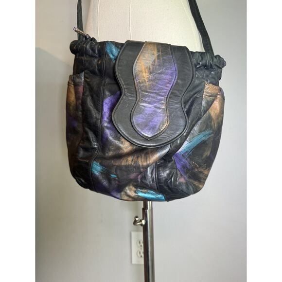 Vintage 1980s FANCY NANCY Painted Abstract Crossbody Purse Graffiti Artsy Black - Picture 10 of 12